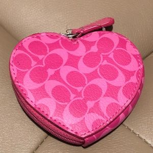 hot pink coach heart shaped coin purse